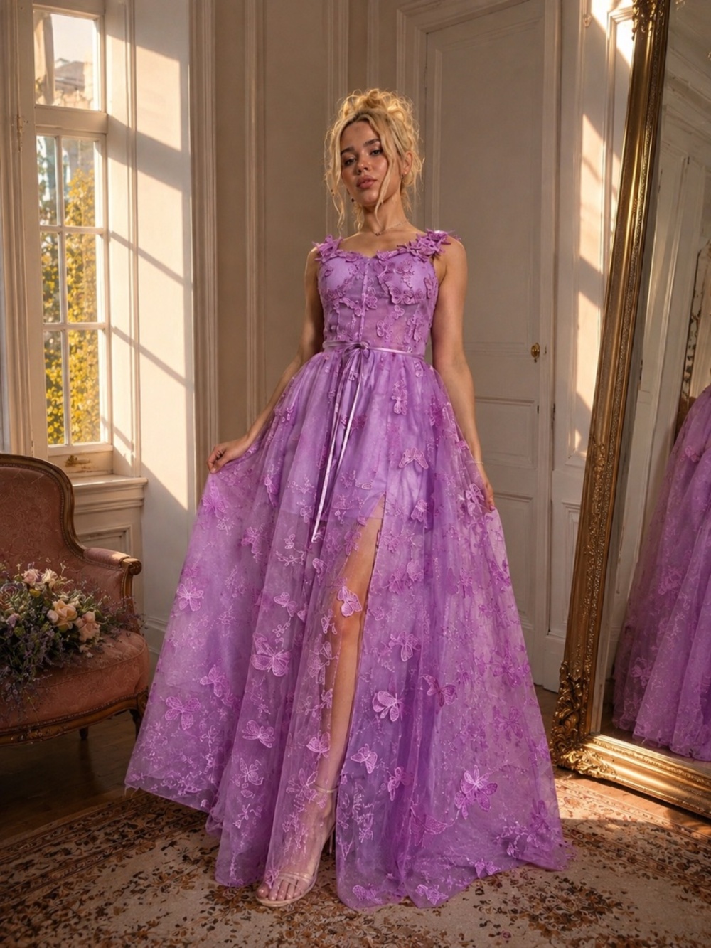 3D Butterfly Lavender Dress For Special Celebrations /Size S